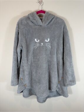 Cozy Grey Fuzzy Cat Hoodie Sherpa Pullover with Ears Size Medium